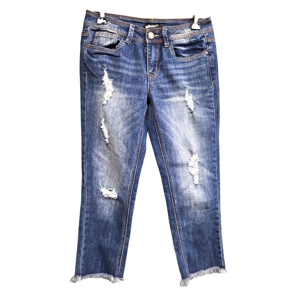 Dollhouse Blue Cropped Distressed Ankle Jeans Size 7